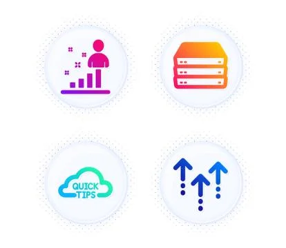 Quick tips, Stats and Servers icons set. Swipe up sign. Helpful tricks, Business Illustrazione stock