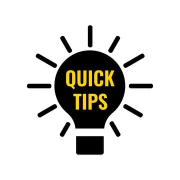 Quick tips text on black light bulb vector icon. Stock Illustration