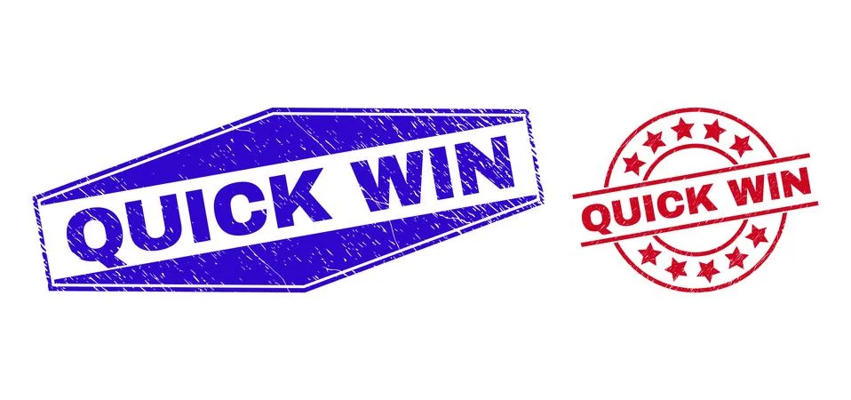 QUICK WIN Distress Seals in Round and Hexagon Shapes Stock Illustration