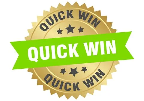 Quick win. quick win round green and gold label isolated on transparent bac.. Illustrazione stock