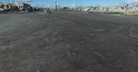 Quickly, fast scene of mud streets of destroyed city because of natural hazard. 스톡 동영상 56950248