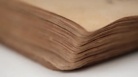 Quickly flipping through yellowed pages of an old book in closeup. Stock Footage 253187277