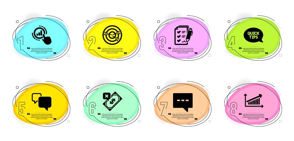 Quickstart guide, Blog and Chart icons set. Graph chart, Speech bubble and Stock Illustration