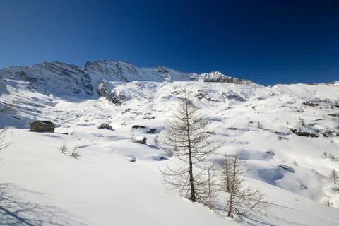 Quiet alpine scene in winter Stock Photos
