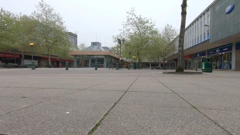 Quiet and Eerie as lockdown in Solihull Town Centre is enforced Video stock 129170244