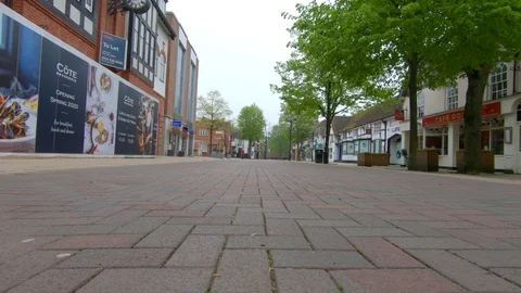 Quiet and Eerie as lockdown in Solihull Town Centre is enforced Video stock 129170284