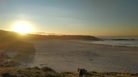 Quiet Atlantic beach at sunset in Sabn, La Corua, Spain, Europe Stock Footage 147899079