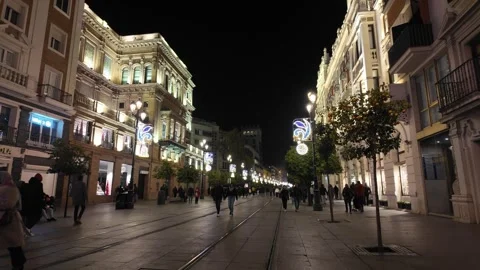 Quiet Avenida de la Constitución, Seville at Night Stock Footage 296709152