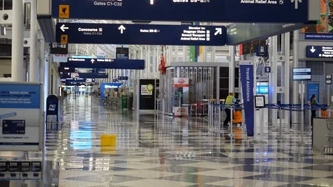 Quiet B Concourse during pandemic Stock Footage 128404216