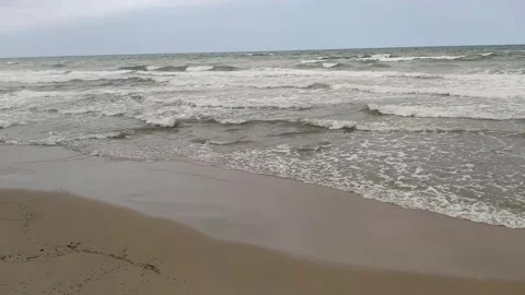 Quiet beach in Valencia on a cloudy summer day Stock Footage 152068041