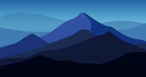 Quiet blue mountain scenery vector animation Stock Footage 178504917
