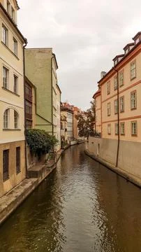 Quiet Certovka or Devil river, Prague Venice, Kampa Island in Prague Stock Photos