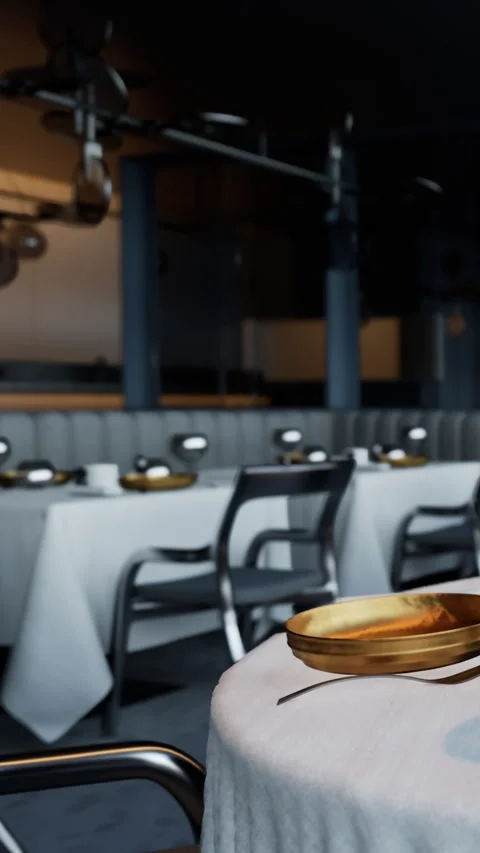 Quiet dining area with simple decor and empty tables in a restaurant Stock Footage 338382077
