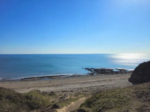 Quiet Easington Colliery Beach with Blue Waters Stock Photos