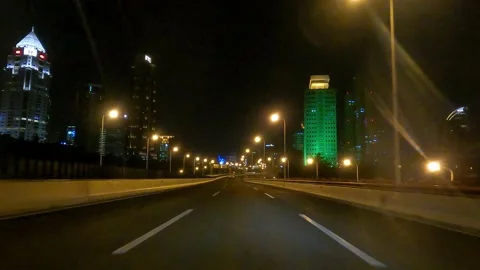 Quiet elevated road at night in Shanghai is under lockdown Stock Footage 193248571