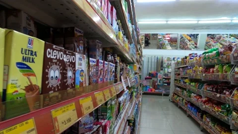 A Quiet Empty Groceries Stores During Pandemic New Normal Stock Footage 150062715