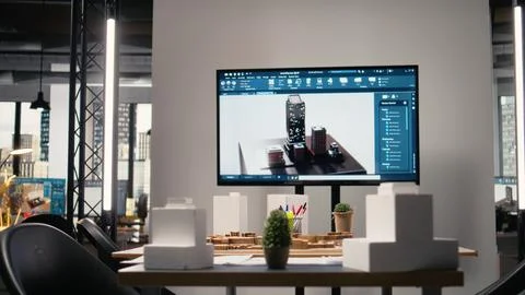 Quiet empty office space in a modern real estate development firm Stock Photos