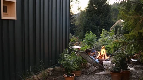 Quiet Evening by the Garden Fire Stock Footage 283000637