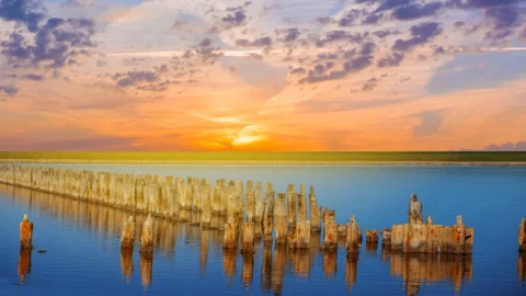 Quiet lake at the sunset Stock Footage 150683341