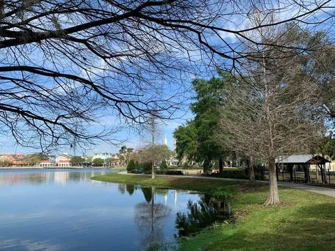 Quiet lakeside park Stock Photos