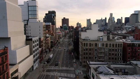 Quiet Lower Manhattan Avenue During COVID-19 Lockdown Stock Footage 127061282