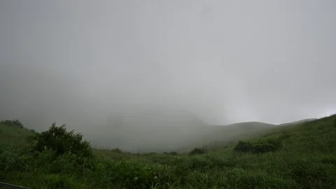 Quiet Misty Meadow Slopes after Rain Stock Footage 343663455
