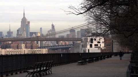 Quiet Morning On The Brooklyn Promenade NYC Stock Footage