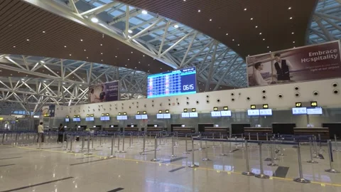 Quiet Morning Inside Da Nang International Airport Departure Terminal, Vietnam Stock-Footage 347008198