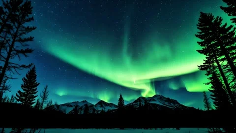 A quiet night under the light of the aurora Stock Footage 308535825