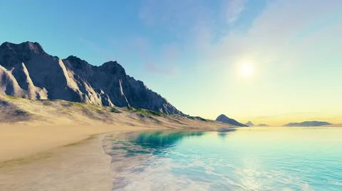 Quiet place with clouds in the dawn sky 3D illustration Stock Illustration