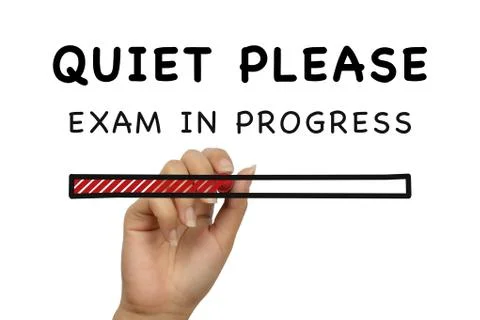 Quiet please exam in progress handwritten poster banner on white background with Stock Photos