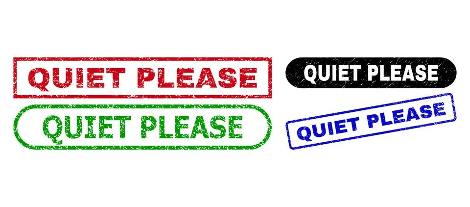 QUIET PLEASE Rectangle Seals Using Grunged Style Stock Illustration