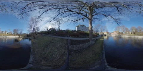 Quiet River in a Small Town - 360 VR Stock Footage 104576853