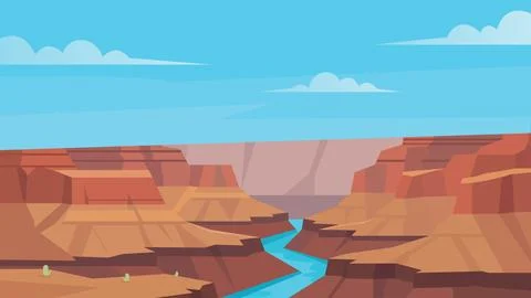 Quiet River Thread Through Giant Canyon Flat Design Иллюстрация