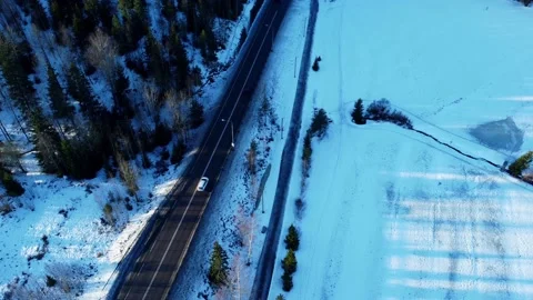 Quiet road in the winter from above Stock Footage