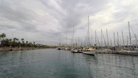 Quiet Sails Cloudy Port Stock-Footage 93580433