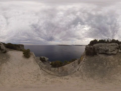 Quiet Sea Cliff overlooking Sydney City 360 Standing Height Stock Footage 80359705