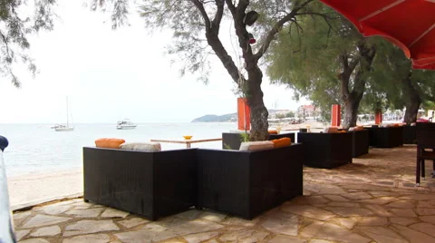 Quiet seaside cafe Stock Footage 53516346