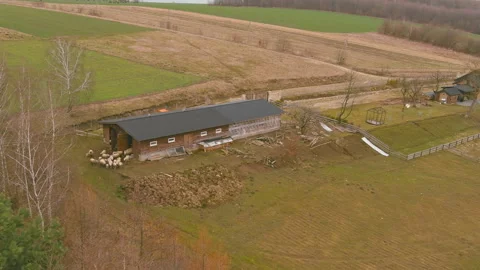 Quiet setting, barn landscape, rural fields Stock Footage 301232064