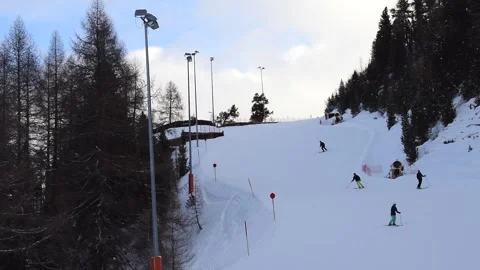 Quiet ski slope in Austrian ski resort Stock Footage 247845786