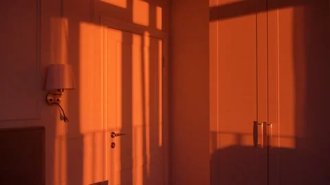 Quiet sleeping area with warm sunset illumination and gentle shadows Stock Footage 326217899