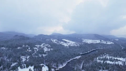 Quiet snowy river descent Stock Footage 321101898