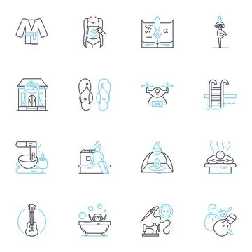 Quiet solitude linear icons set. Tranquility, Solitude, Calmness, Serenity Stock Illustration