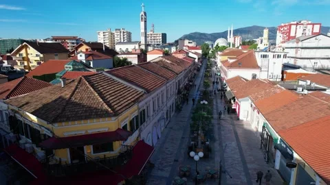 Quiet Spring Morning in Shkodra Featuring Traditional Style Buildings and Empty Stock Footage 334190854