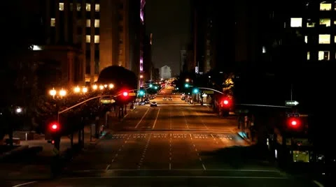Quiet streets at night, downtown los angeles Stock Footage