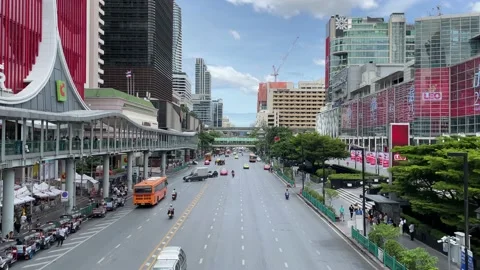 Quiet traffic day at  Ratchadamri road, downtown Bangkok, Thailand Stock Footage 202300938
