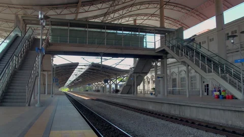 Quiet train station without people, Malaysia Stock Footage 134743343