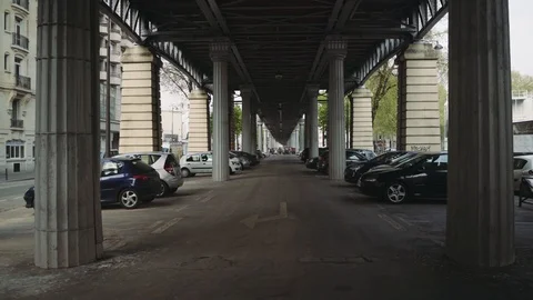 Quiet underpass near Eiffel tower during coronavirus lockdown in Paris Stock Footage 128385855