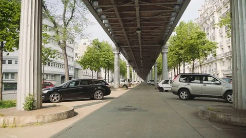 Quiet underpass near Eiffel tower during coronavirus lockdown in Paris Stock Footage 128385888