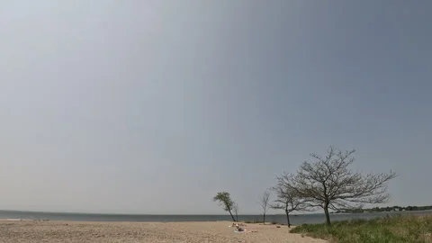 Quiet view of shoreline of Compo Beach in Westport Connecticut 2023 Stock Footage 242852653